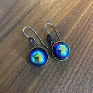 Handmade iridescent glass mirror earrings